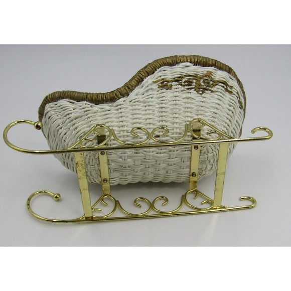 Vintage FTD Rattan Wicker  Christmas Sleigh Holiday Decor Planter Sled 10"x5" - Picture 2 of 5